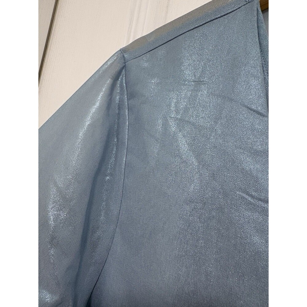 NWT Belle Sky Blue Metallic Tie Front Blouse XXL Shimmery Top - Picture 4 of 13